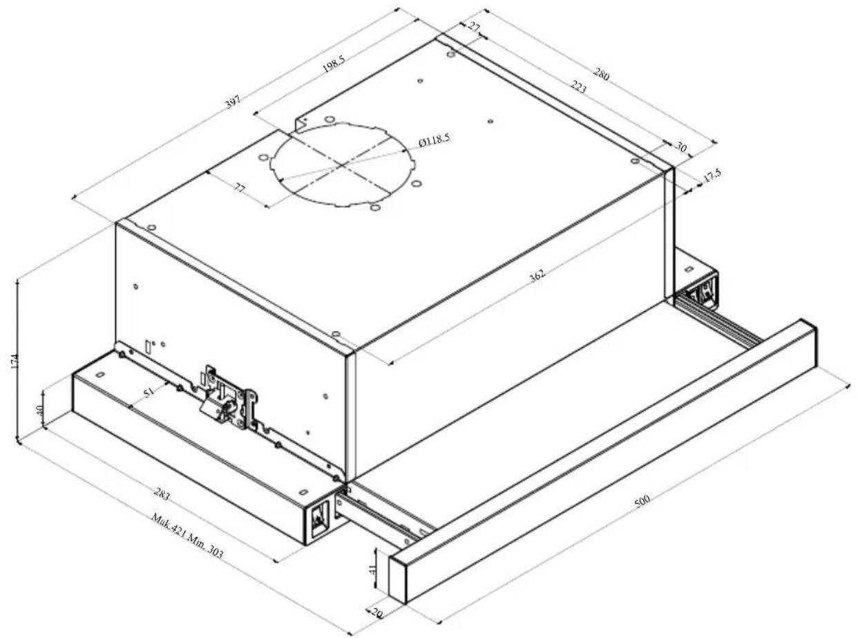397 198.5 27 260 223 30 Ø118.5 77 17.5 362 174 40 283 Mok 421 Min. 303 41 20 500
