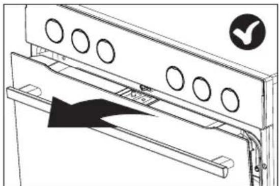 Technical diagram showing a door mechanism with labeled components and directional arrow indicating movement or flow.