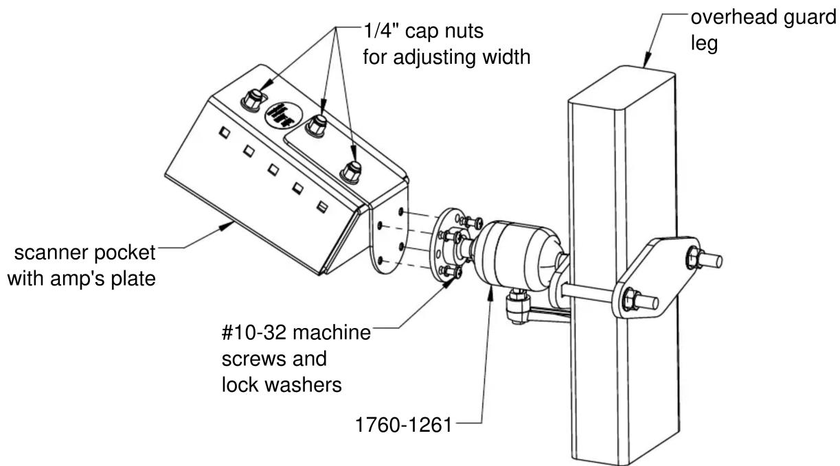 1/4" cap nuts for adjusting width scatter pocket with amp's plate #10-32 machine screws and lock washers 1760-1261 overhead guard leg