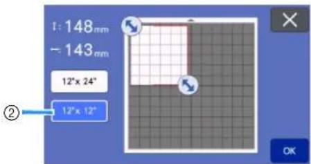 1: 148 mm ~ 143 mm 12" x 24" ② 12" x 12"