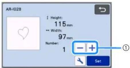 AR-1028 1 Height: 115 mm ← Width: 97 mm Number: 1 - | + Set ①