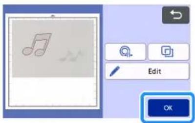 Screenshot of a music editing interface with musical note icon, Edit button, and OK button