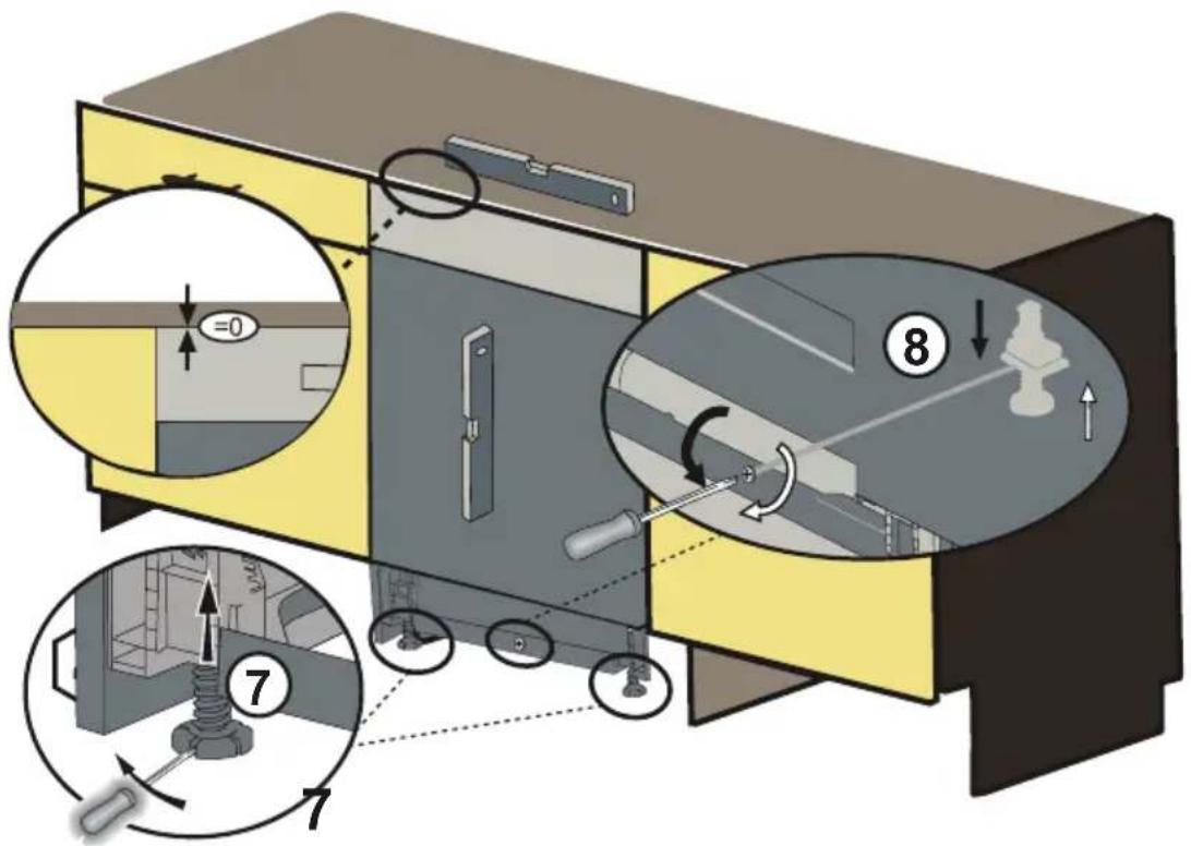 Diagram illustrating a mechanical assembly with numbered steps and directional arrows indicating motion or movement.