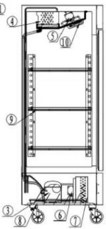 Technical diagram of a multi-level elevator or lift system with numbered components and labeled parts