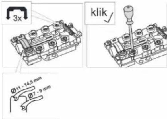 3x klik Ø11 - 14,5 mm Ø7 - 9 mm