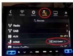 Sources Radio DAB AUX HDMI ACC Control > Apple CardPlay