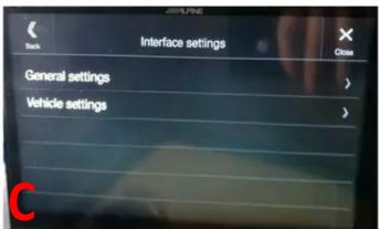 Back Interface settings Close General settings Vehicle settings C