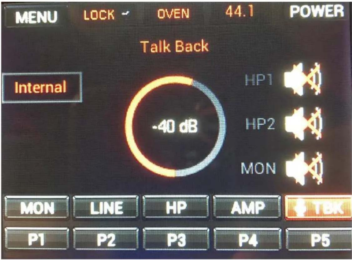 MENU LOCK OVEN 44.1 POWER Talk Back Internal HP1 -40 dB HP2 MON MON LINE HP AMP TBX P1 P2 P3 P4 P5