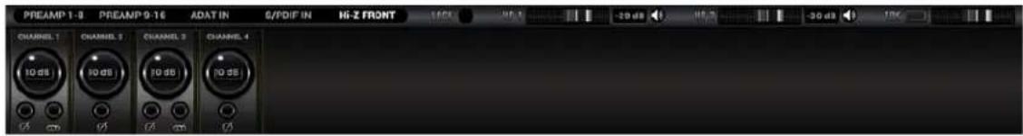 PREAMP 1-3 PREAMP 9-16 ADAT IN S/FDIF IN HI-Z FRONT CHANNEL 1 CHANNEL 2 CHANNEL 3 CHANNEL 4 00 ms 00 ms 00 ms 00 ms