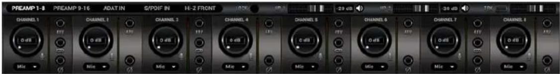 PREAMP 1-8 PREAMP 9-16 ADAT IN S/POIF IN HI-2 FRONT 20K 29 dB 30 dB 70K CHANNEL 1 F11 CHANNEL 2 F21 CHANNEL 3 F31 CHANNEL 4 F41 CHANNEL 5 F51 CHANNEL 6 F61 CHANNEL 7 F71 CHANNEL 8 F81 Mie Mie Mie Mie Mie Mie Mie
