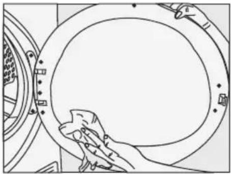 GRUNDIG GTPE59E23CBN - Fnugfiltre (interne og eksterne filtre)/Rengøring af den indvendige overflade på lugen - 7