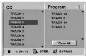 CD Program TRACK 1 TRACK 2 TRACK 3 TRACK 4 TRACK 5 TRACK 6 TRACK 7 TRACK 8 TRACK 12 TRACK 8 TRACK 10 TRACK 3 Clear All 0:59:18 9TER BYPASS