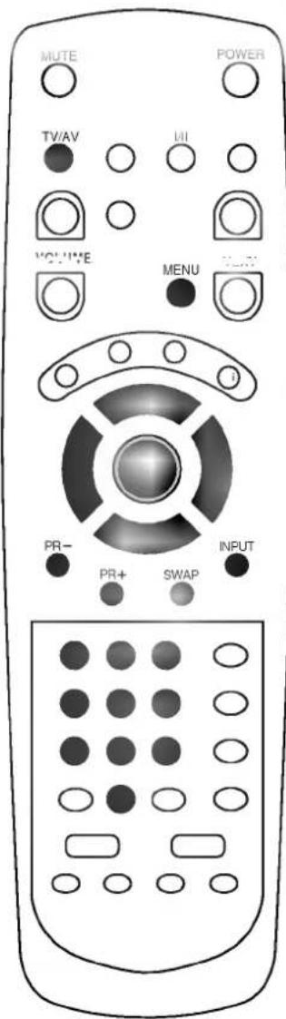 MUTE POWER TV/AV VOLUME MENU i) PR- PR+ SWAP INPUT