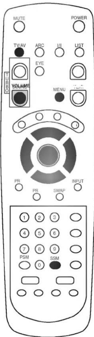 MUTE POWER TV/AV ARC I/II LIST EYE VOLUME MENU i PR PR SWAP INPUT 1 2 3 4 5 6 7 8 9 PSM 0 SSM