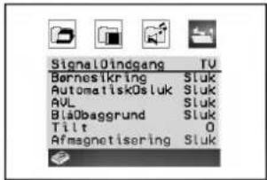Signal0indgang Bereslkring Sluk AutomatiskOsluk Sluk AUL Sluk BlaObaggrund Sluk Tilt 0 Af magnetisering Sluk