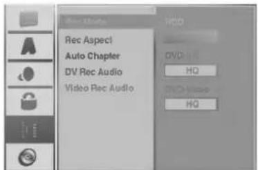 Rec Audio Auto Chapter DV Rec Audio Video Rec Audio REC Aspect DVD Audio HQ DVD Audio HQ