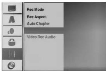 Rec Mode Rec Aspect Auto Chapter Video Rec Audio