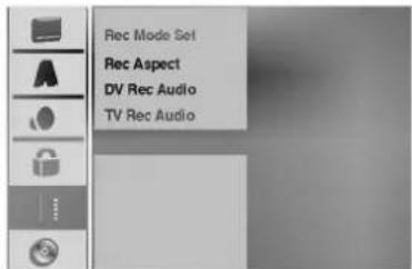 Rec Mode Set Rec Aspect DV Rec Audio TV Rec Audio