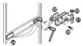 Technical diagram showing mechanical assembly with numbered components and directional arrows indicating motion or force