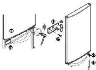 Technical diagram showing a mechanical assembly with numbered components, likely illustrating a folding or mounting process.