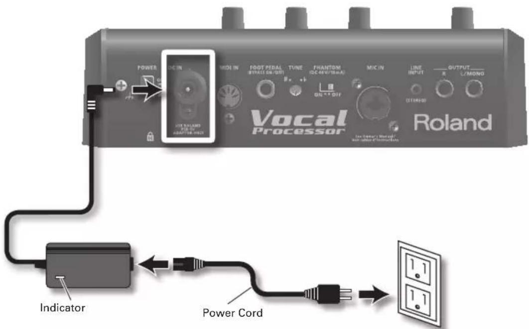ROLAND VP-7 - Tilslut en strømforsyning og tænd VP-7 - 1