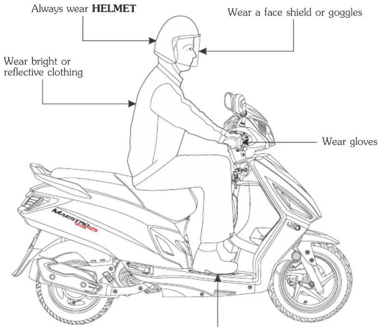 Always wear HELMET Wear a face shield or goggles Wear bright or reflective clothing Wear gloves MAESTRO HOLMES