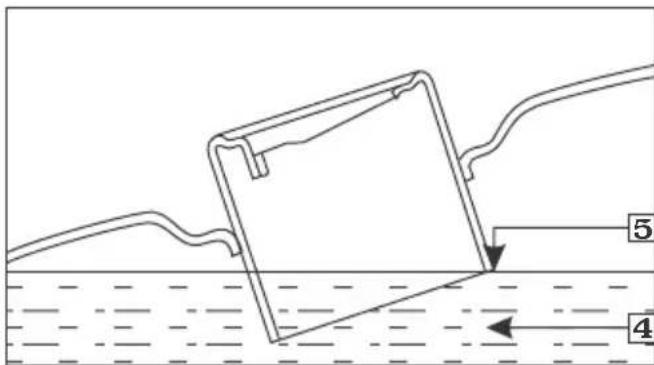 Technical diagram showing a structural component with labeled parts 4 and 5, likely illustrating a leveling or anchoring process.