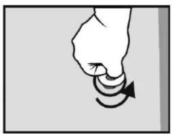 Hand holding a finger with a curved arrow indicating motion or rotation (no text or symbols)