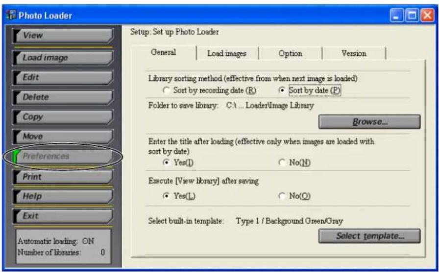 CASIO Photo Loader - 按一下功能按鈕中的 [Preferences] 按鈕。 - 1