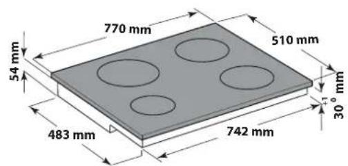 770 mm 510 mm 54 mm 483 mm 742 mm 30° mm