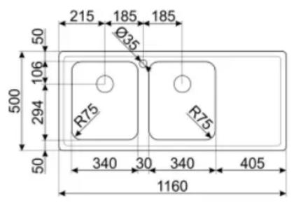 215 185 185 Ø35 50 106 500 294 R75 R75 50 340 30 340 405 1160