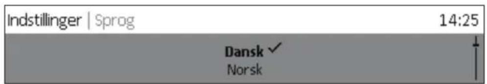 Indstillinger | Sprog 14:25 Dansk ✓ Norsk