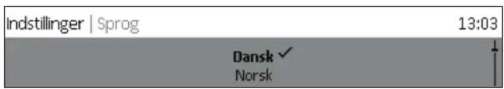 Indstillinger | Sprog 13:03 Dansk ✓ Norsk