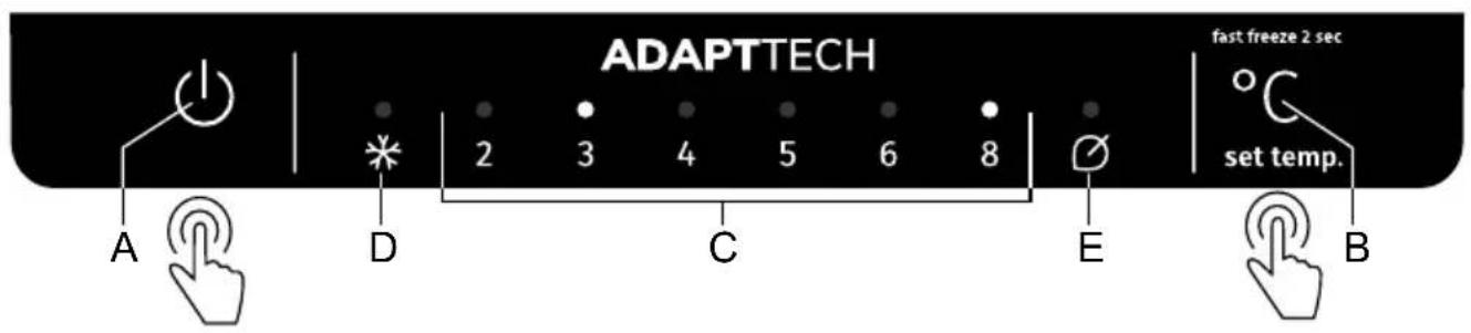 ADAPTTECH fast freeze 2 sec set temp. A D 2 3 4 5 6 8 C E B