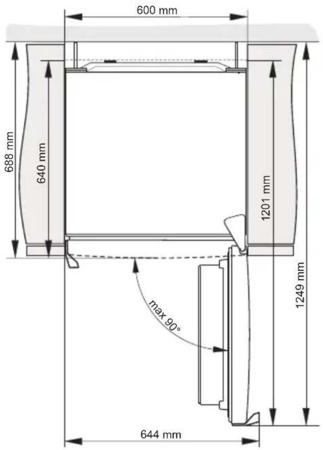 600 mm 688 mm 640 mm 1201 mm 1249 mm max 90° 644 mm