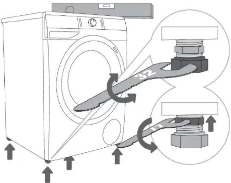 GORENJE WNPI84BDS - Justering af vaskemaskinens fødder - 1