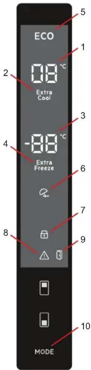 ECO 08 °C Extra Cool -88 °C Extra Freeze MODE 1 2 3 4 5 6 7 8 9 10