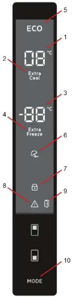 ECO 08 °C Extra Cool -88 °C Extra Freeze MODE 5 1 2 3 4 6 7 8 9 10