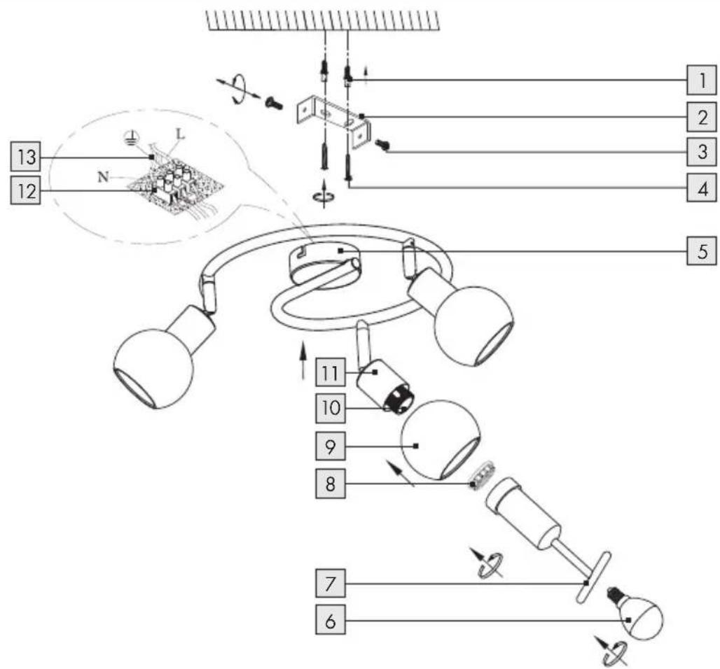 Technical diagram of a mechanical or electrical device with numbered components and labeled parts, including a magnified inset showing a component labeled 'N' and 'L'.