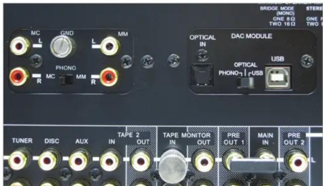 BRIDGE MODE (MONO) ONE 8Ω TWO 16Ω STERE ONE F TWO 0 MC GND MM L L PHONO MC MM R OPTICAL IN DAC MODULE OPTICAL PHONO r-USB USB TUNER DISC AUX TAPE 2 OUT TAPE MONITOR PRE MAIN PRE OUT IN OUT OUT OUT OUT IN OUT OUT OUT OUT IN OUT OUT OUT IN OUT OUT OUT IN OUT OUT OUT IN OUT OUT OUT IN OUT OUT OUT IN OUT OUT OUT IN OUT OUT OUT IN OUT OUT OUT IN OUT OUT OUT IN OUT OUT OUT IN OUT OUT OUT IN OUT OUT OUT IN OUT OUT OUT IN OUT OUT OUT IN OUT OUT OUT IN OUT OUT OUT IN OUT OUT OUT IN OUT OUT OUT IN OUT OUT OUT IN OUT OUT OUT IN OUT OUT OUT IN OUT OUT OUT IN OUT OUT OUT IN OUT OUT OUT IN OUT OUT OUT In BRIDGE MODE (MONO) ONE 8Ω TWO 16Ω STERE ONE F TWO 0