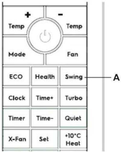 Temp Mode ECO Health Swing Clock Time+ Turbo Timer Time- Quiet X-Fan Set +10°C Heat A