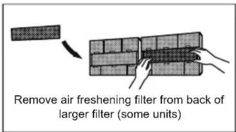 Remove air freshening filter from back of larger filter (some units)
