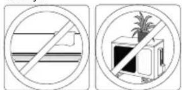 Two circular signs with prohibition symbols: one crossed out by a diagonal line, the other crossed out by a house with a palm tree.