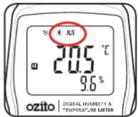 HI ALN 20.5 °C 9.6 % ozito | DIGITAL HUMIDITY & TEMPERATURE METER