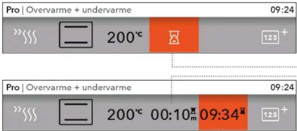 Pro | Overvarme + undervarme 09:24 »»»» —— 200°C 123 + Pro | Overvarme + undervarme 09:24 »»»» —— 200°C 00:10m 09:34 123 +