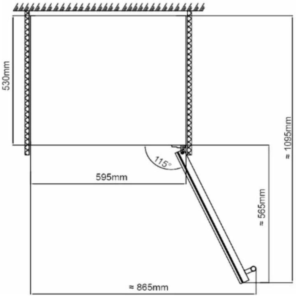 530mm 595mm 115° ≈ 865mm ≈ 565mm ≈ 1095mm