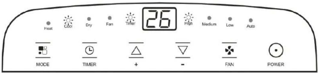 26 Heat Cool Dry Fan Timer High Medium Low Auto MODE TIMER + - FAN POWER