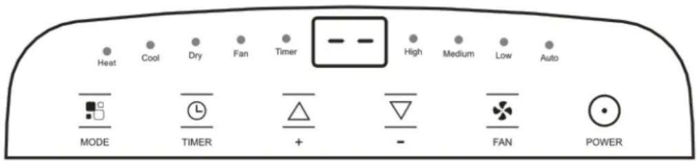 Heat Cool Dry Fan Timer -- -- High Medium Low Auto MODE TIMER + - FAN POWER