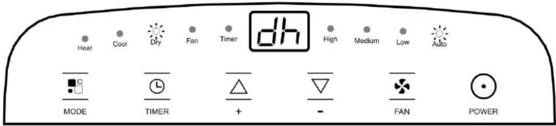 Heat Cool Dry Fan Timer dh High Medium Low Auto MODE TIMER + - FAN POWER