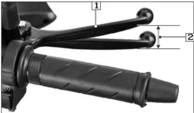 Technical diagram of a mechanical lever handle with labeled parts 1 and 2